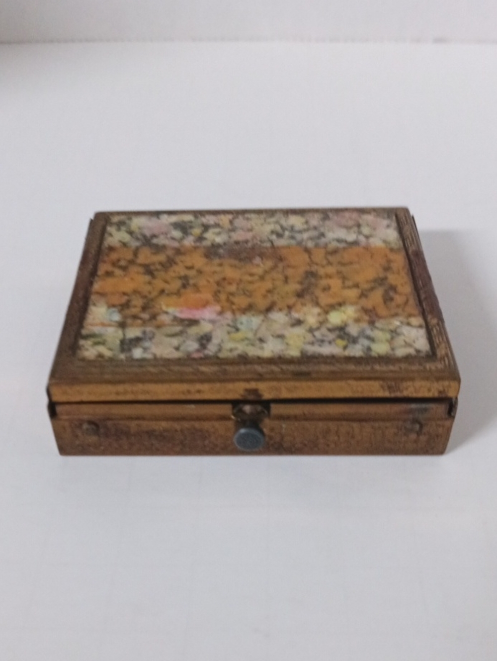 Vintage Brass Marble Inlay Compact Jewelry Box